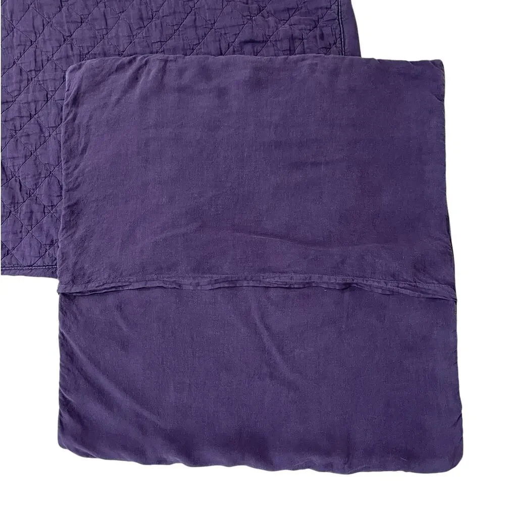 Restoration Hardware Set of 2 Quilted Linen Euro Pillow Shams STD 26x26 Purple
